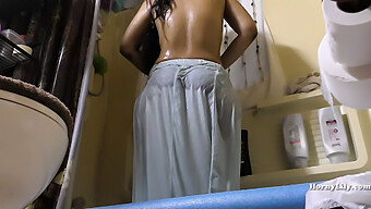 Indian Maid Cleaning And Showering In Front Of The Camera