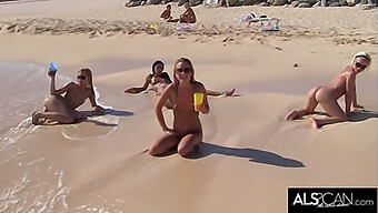 18+ Teen Lesbians Get Wet And Wild On A Public Beach